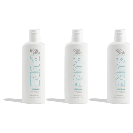 3x Bondi Sands 200ml Pure Self Tan Foaming Water Bulk Pack - Light Medium (Fragrance Free)