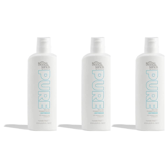 3x Bondi Sands 200ml Pure Self Tan Foaming Water Bulk Pack - Light Medium (Fragrance Free)