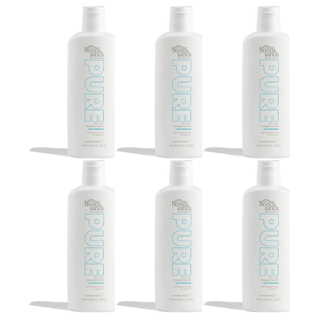 6x Bondi Sands 200ml Pure Self Tan Foaming Water Bulk Pack - Light Medium (Fragrance Free)