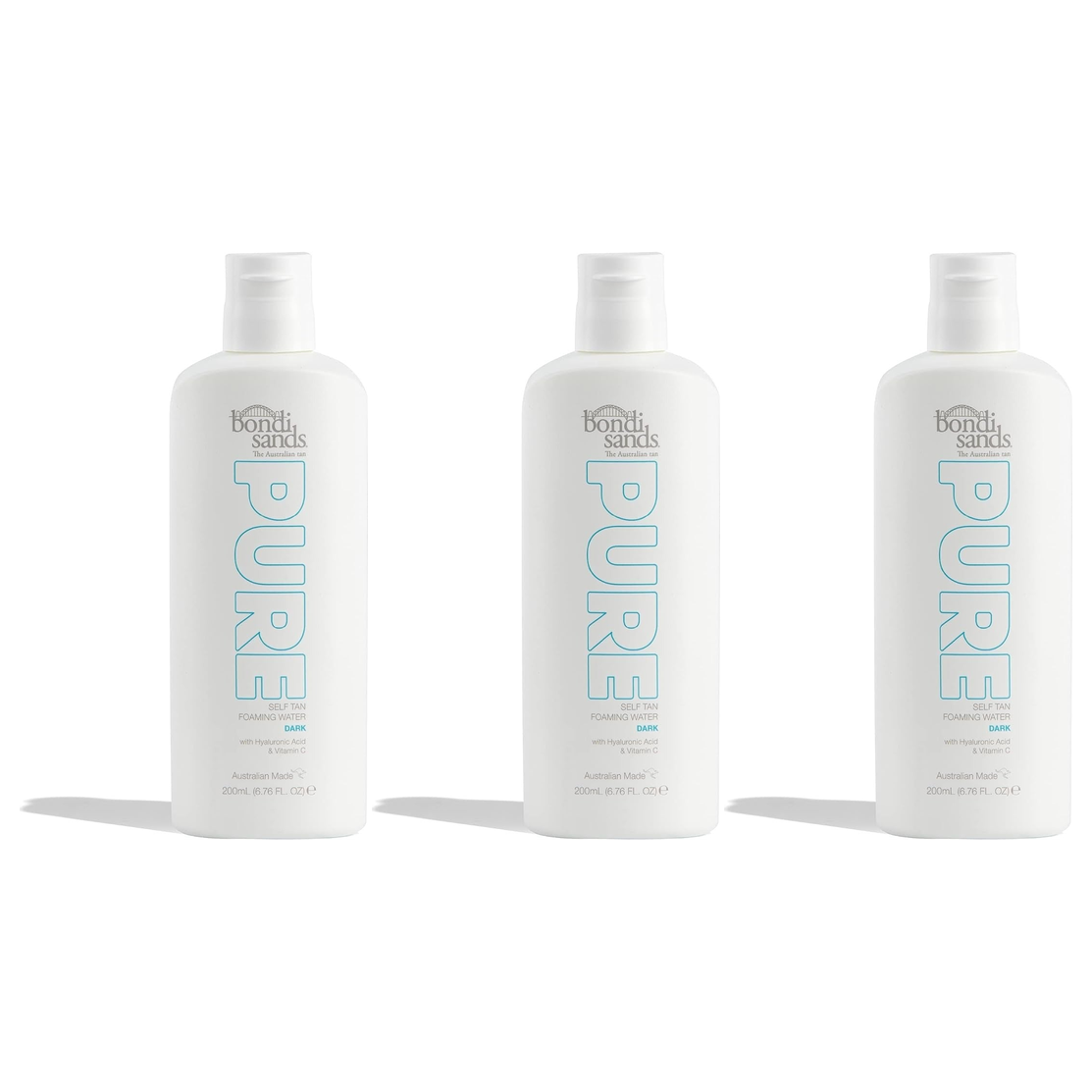 3x Bondi Sands 200mL Pure Self Tanning Foaming Water w/ Hyaluronic Acid - Dark (Bulk Pack)