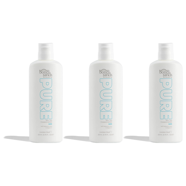 3x Bondi Sands 200mL Pure Self Tanning Foaming Water w/ Hyaluronic Acid - Dark (Bulk Pack)