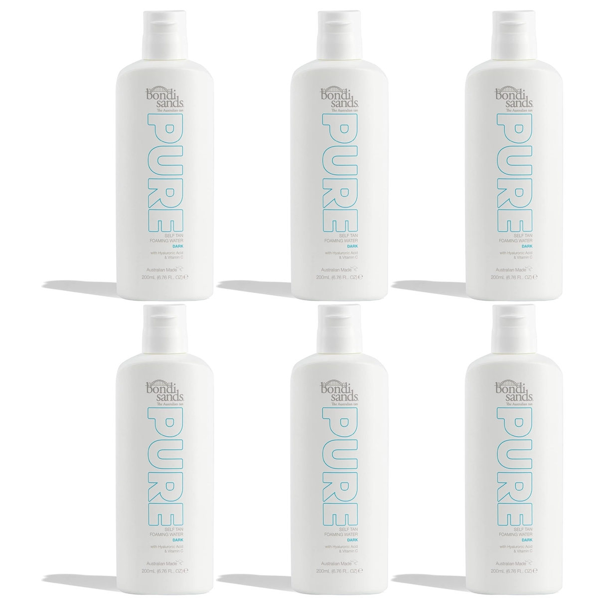 6x Bondi Sands 200mL Pure Self Tanning Foaming Water w/ Hyaluronic Acid Bulk Pack - Dark