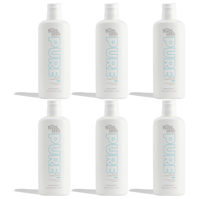 6x Bondi Sands 200mL Pure Self Tanning Foaming Water w/ Hyaluronic Acid Bulk Pack - Dark