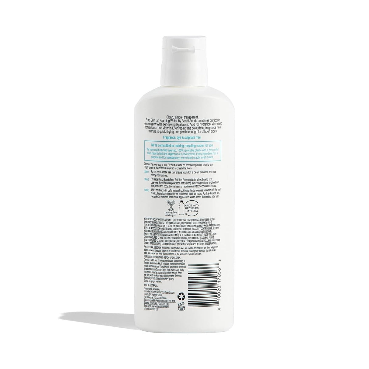 Bondi Sands 200mL Pure Self Tanning Foaming Water w/ Hyaluronic Acid - Dark