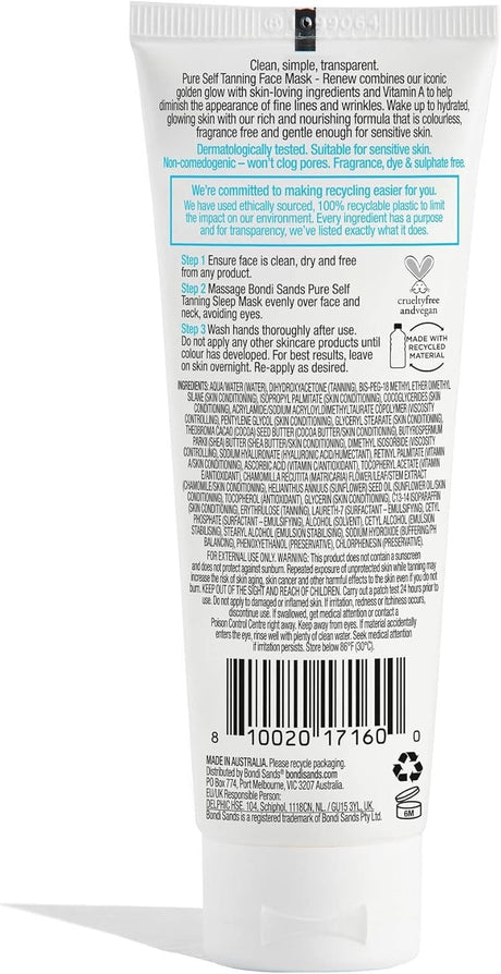 6x Bondi Sands 75mL Pure Self Tanning Sleep Mask Bulk Pack - Renew Hyaluronic Acid & Vitamin A