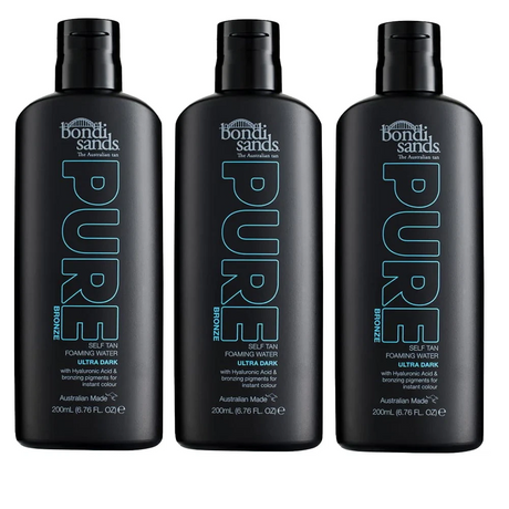 3x Bondi Sands 200ml Pure Bronze Self Tan Foaming Water - Ultra Dark
