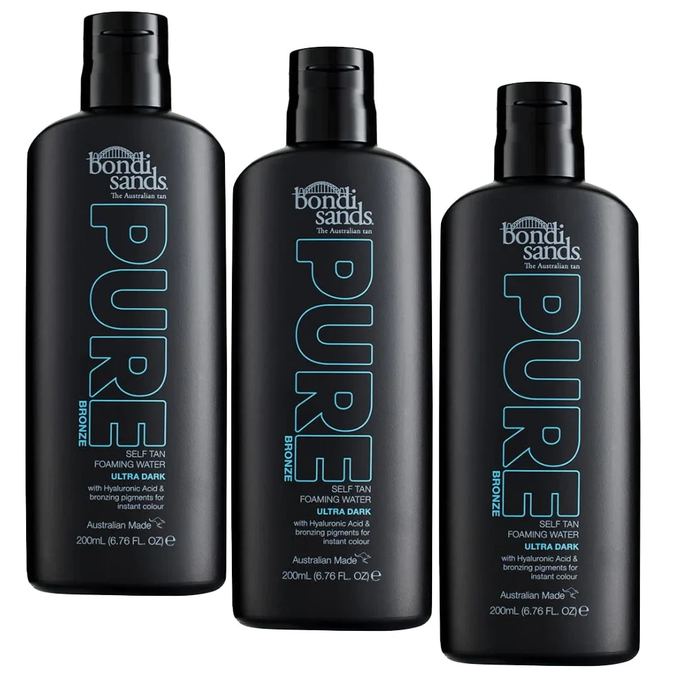3x Bondi Sands 200ml Pure Bronze Self Tan Foaming Water - Ultra Dark
