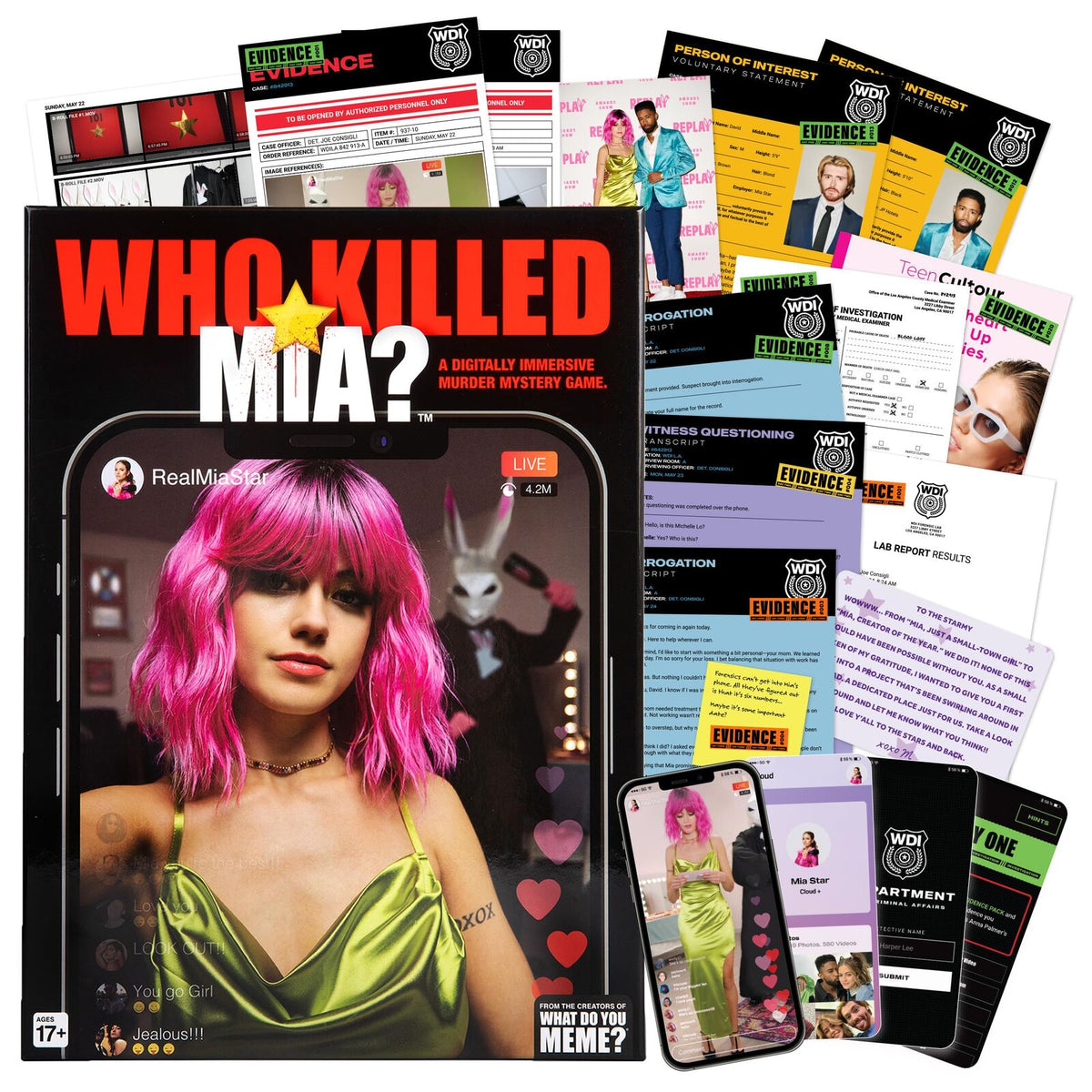 What Do You Meme? Who Killed Mia Murder Mystery Game - Adults Ages 17+ (True Crime Detective Game)