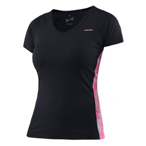HEAD Womens Vision Bee Basic V-Neck Tennis T-Shirt - Black