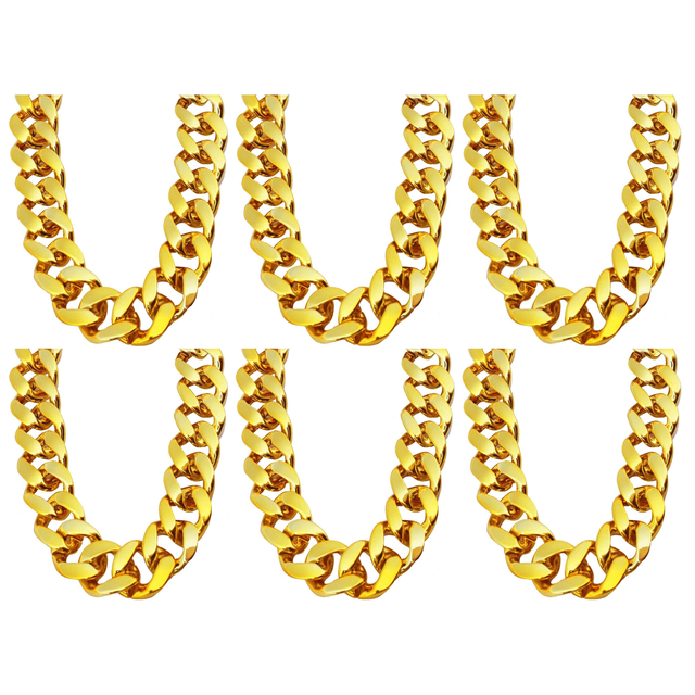 6x Gold Chunky Plastic Chain Choker Necklace Bulk Pack - Adjustable Pimp/Gangster (Costume Accessory)