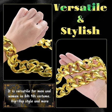 3x Gold Chunky Plastic Chain Choker Necklace Pack - Adjustable Pimp/Gangster (Costume Accessory)