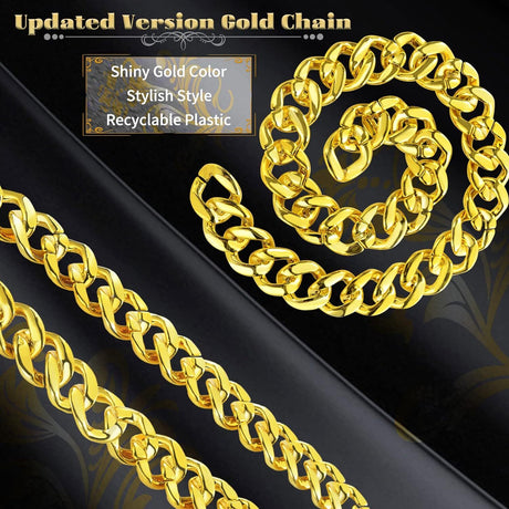 3x Gold Chunky Plastic Chain Choker Necklace Pack - Adjustable Pimp/Gangster (Costume Accessory)