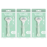 3x Gillette Venus Womens 3-Blade Razor Pack - Smooth Sensitive (Handle + 2 Cartridges)