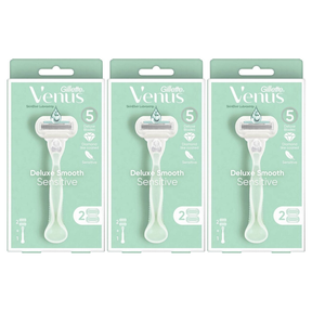 3x Gillette Venus Womens 3-Blade Razor Pack - Smooth Sensitive (Handle + 2 Cartridges)