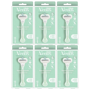 6x Gillette Venus Womens 3-Blade Razor Bulk Pack - Smooth Sensitive (Handle + 2 Cartridges)