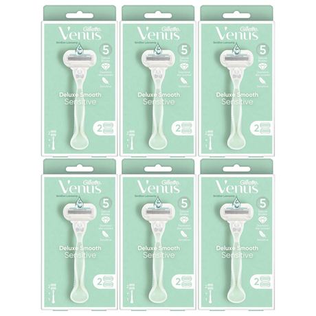 6x Gillette Venus Womens Deluxe Smooth Sensitive Blade Razor Bulk Pack (Handle + 2 Cartridges)