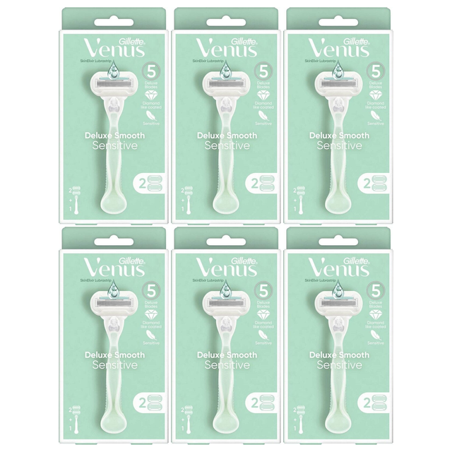 6x Gillette Venus Womens 3-Blade Razor Bulk Pack - Smooth Sensitive (Handle + 2 Cartridges)