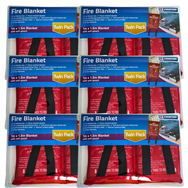 12x Everyday Fire Blankets (1.5mx1m) w/ Soft Pouch (AS/NSZ 3504) Bulk Box