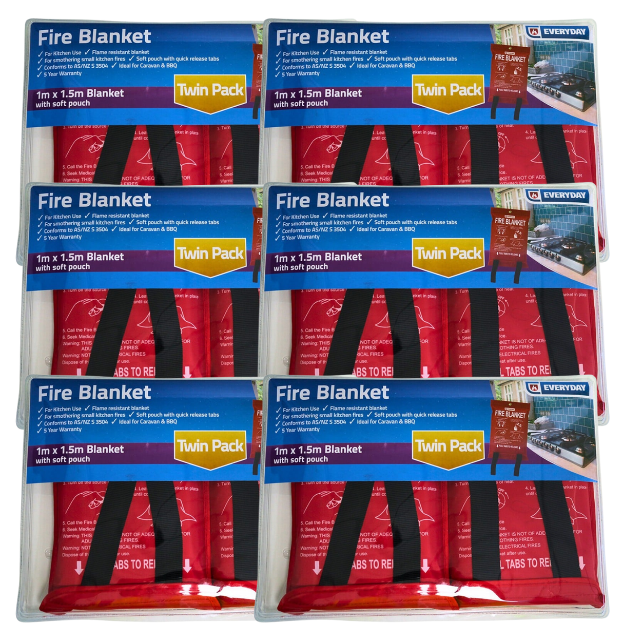 12x Everyday Fire Blankets (1.5mx1m) w/ Soft Pouch (AS/NSZ 3504) Bulk Box