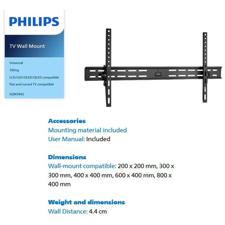 Philips 40"-100" Universal Tilt TV Wall Mount - VESA Compatible (Flat & Curved Screens)