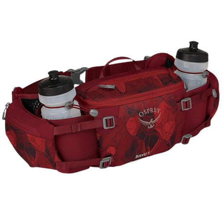 Osprey Savu 5L Lumbar Hydration Waist Pack – Claret Red – Dual Bottle Sleeves, AirScape Backpanel