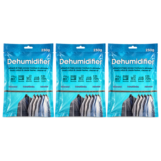 3x 230g Dehumidifier Moisture Absorbing Hanging Bags Pack (Calcium Chloride)