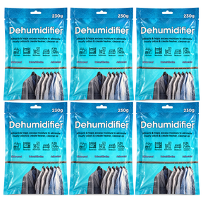 6x 230g Dehumidifier Moisture Absorbing Hanging Bags Bulk Pack (Calcium Chloride)