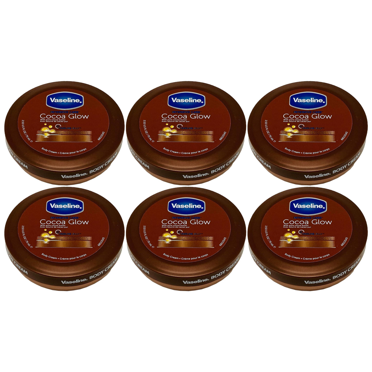 6x Vaseline 75ml Intensive Care Cocoa Body Cream (Bulk Pack)