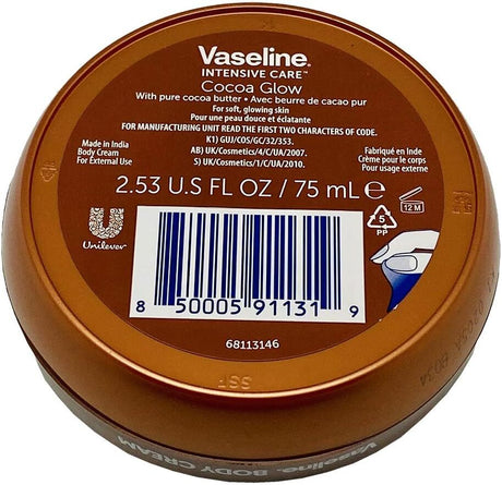 3x Vaseline 75ml Intensive Care Cocoa Body Cream (Bulk Pack)