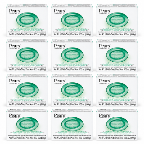 12x Pears 100g/3.53oz Pure & Gentle Transparent Bar Soap with Lemon Flower Extracts Bulk Pack for Sensitive Skin - Green