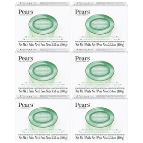 6x Pears 100g/3.53oz Pure & Gentle Transparent Bar Soap with Lemon Flower Extracts Bulk Pack for Sensitive Skin - Green