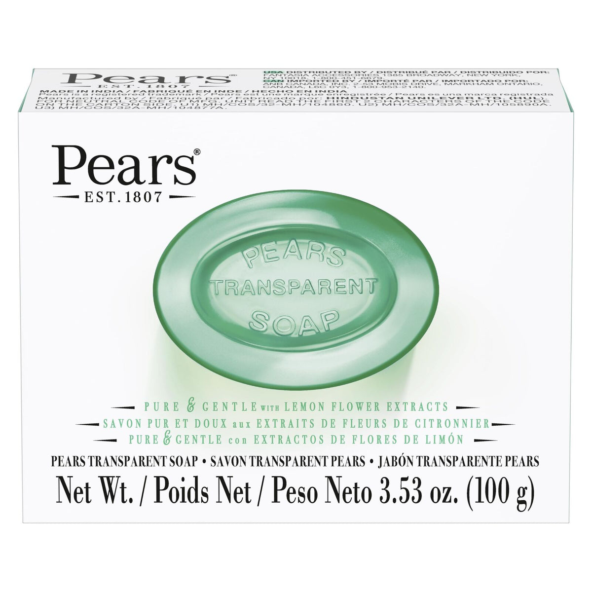 Pears Pure & Gentle Transparent Soap Bar 100g Sensitive Skin in Green