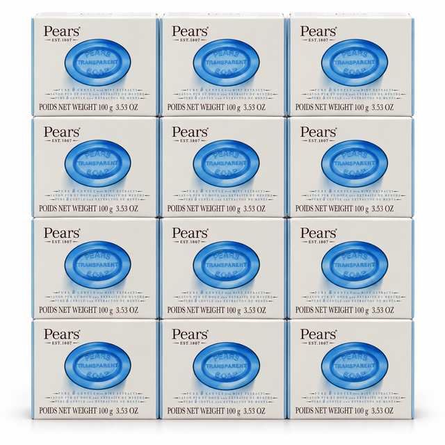 12x Pears 100g Pure & Gentle Transparent Soap Bar Bulk Pack - Mint Extract
