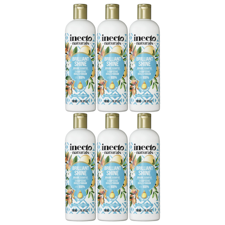 6x 500ml Inecto Brilliant Shine Shampoo Bulk Pack - For Frizzy Hair (Natural Argan Oil)