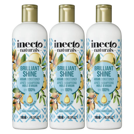 3x 500ml Inecto Brilliant Shine Conditioner Pack - For Frizzy Hair (Natural Argan Oil)