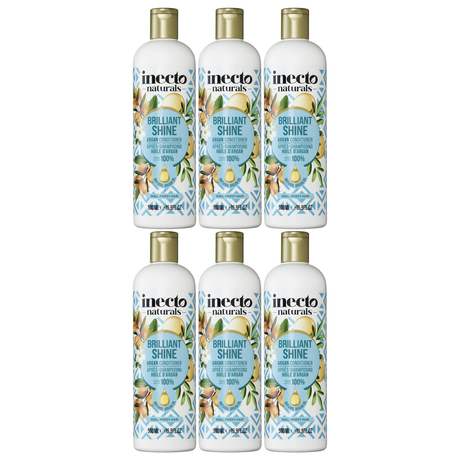 6x 500ml Inecto Brilliant Shine Conditioner Bulk Pack - For Frizzy Hair (Natural Argan Oil)