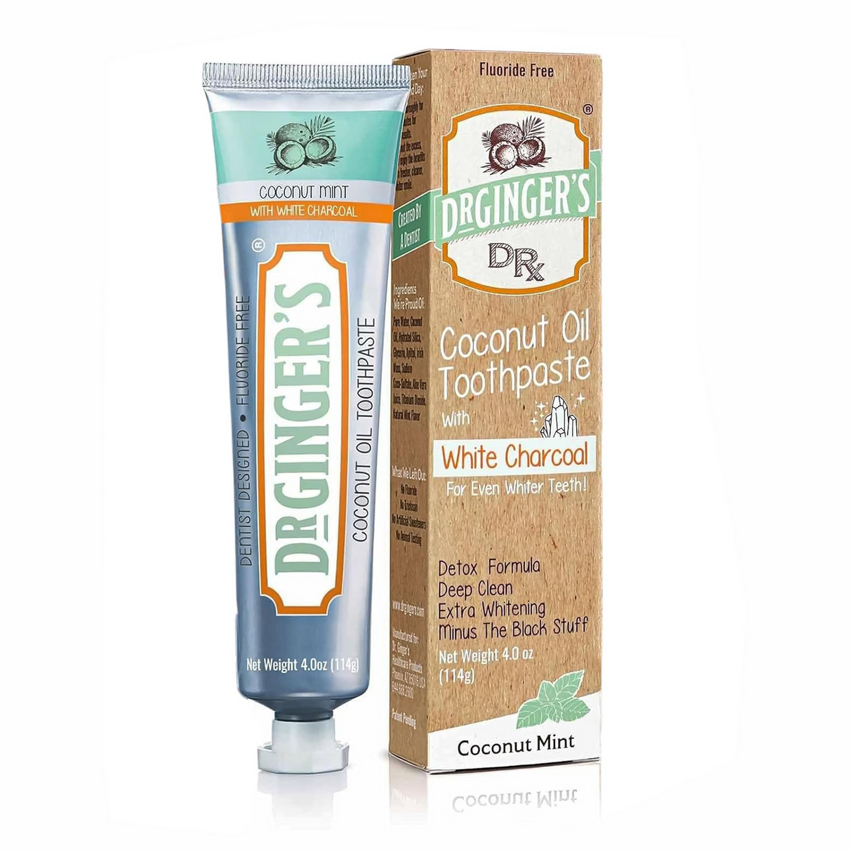 Dr. Ginger's Coconut Oil Toothpaste Activated White Charcoal Whitening - 4oz
