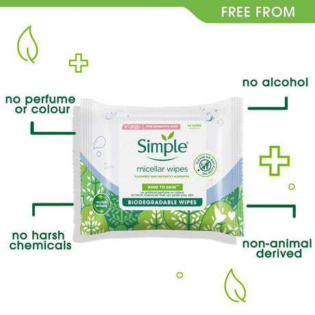 3x Simple 20 Micellar Wipes for Sensitive Skin (Bulk Pack)