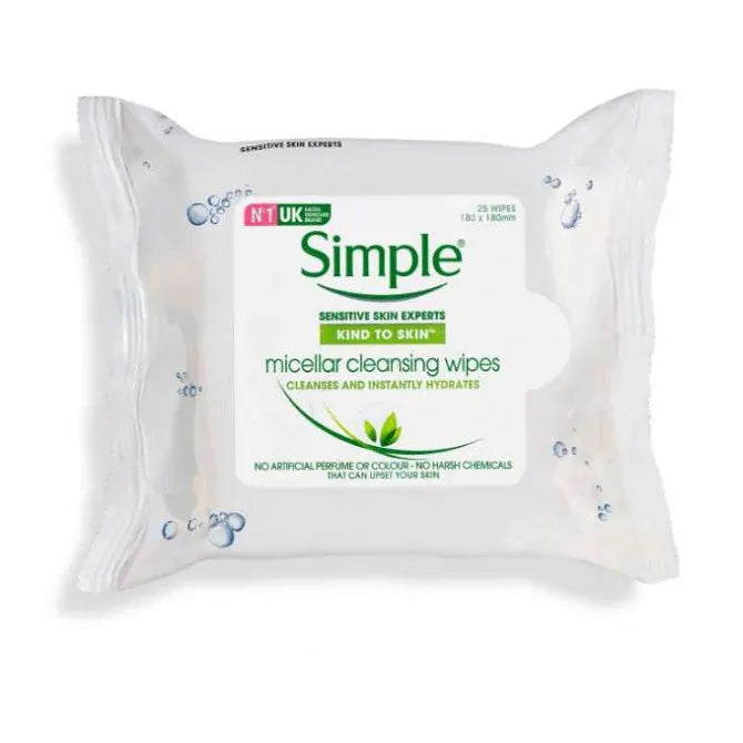 Simple Micellar Cleansing Wipes Kind To Skin Gentle Make-Up Remover-1 Pack of 25