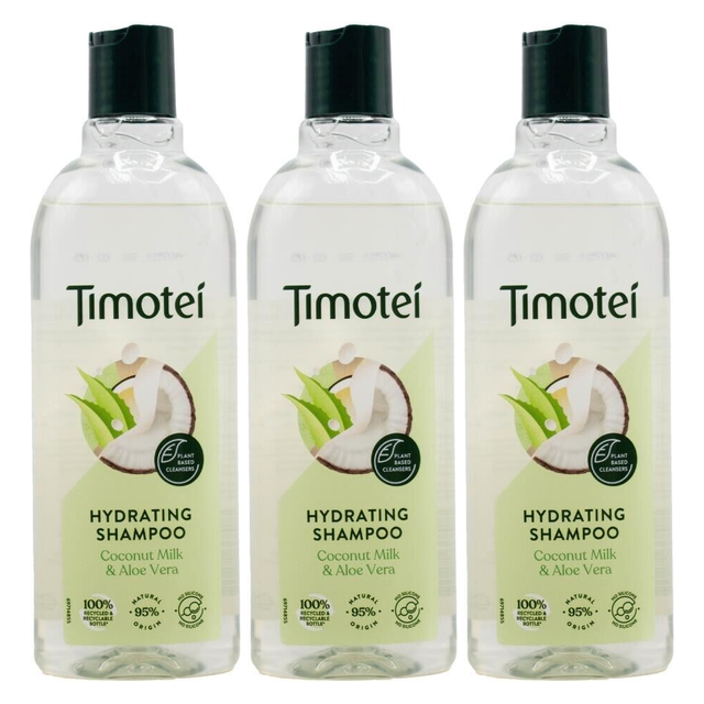 3x 300ml Timotei Hydrating Shampoo Pack - Coconut Milk & Aloe Vera (Unisex for All Hair Types)