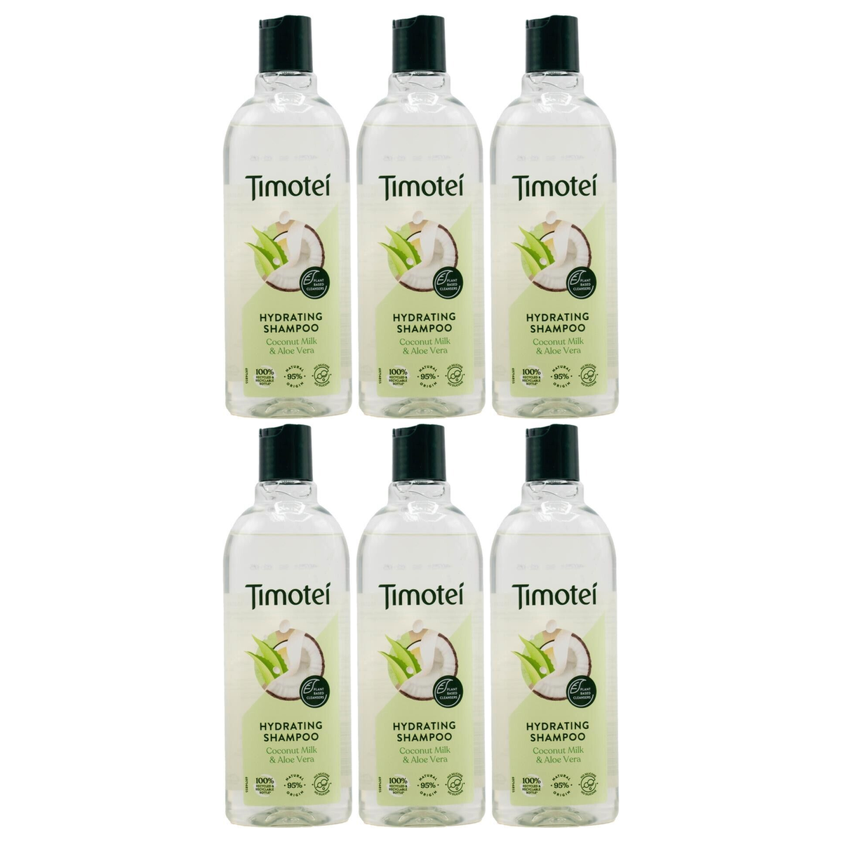 6x 300ml Timotei Hydrating Shampoo Bulk Pack - Coconut Milk & Aloe Vera (Unisex for All Hair Types)