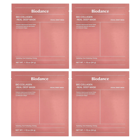 4x Biodance Bio-Collagen Real Deep Hydrogel Face Mask Bulk Pack - 34g Each (Korean Skincare)