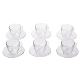 6pcs Duralex Gigogne Clear Tea Coffee Cup & Saucer Set - 220ml per cup