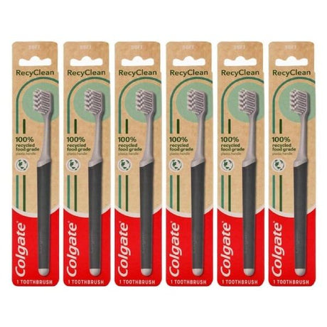 6x Colgate Toothbrush 100% Recycled Food Grade Bulk - Plastic Handle Soft Bristles