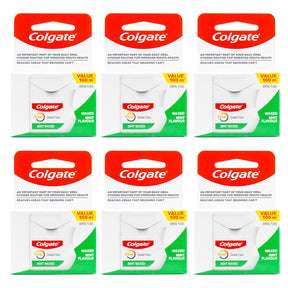 6x Colgate Total Dental Floss Mint 100m Bulk Pack - Waxed Plaque Removal Gum Care