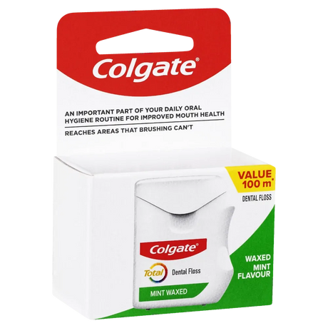 6x Colgate Total Dental Floss Mint Waxed Plaque Removal - 100m