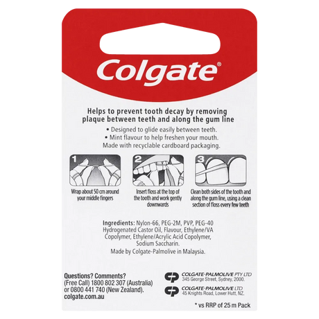 Colgate Total Dental Floss Mint Waxed Plaque Removal - 100m