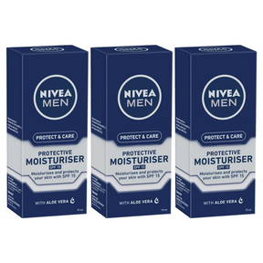 3x 75ml Nivea Mens Protect & Care Protective Moisturiser SPF15 with Aloe Vera (Pack)