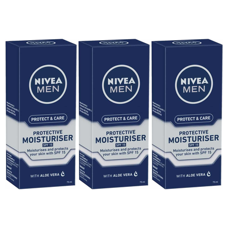3x 75ml Nivea Mens Protect & Care Protective Moisturiser SPF15 with Aloe Vera (Pack)