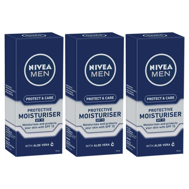 3x 75ml Nivea Mens Protect & Care Protective Moisturiser SPF15 with Aloe Vera (Pack)